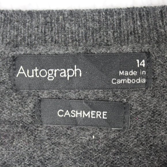 M&S Autograph Colour Block 100% Cashmere Crewneck Gray Sweater Size 14 - Picture 4 of 8